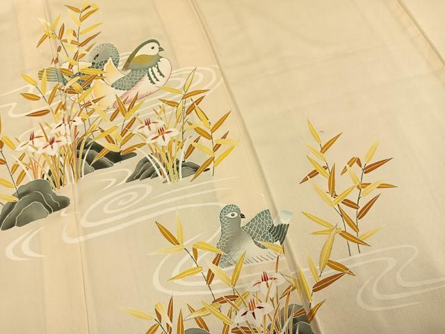 平和屋着物▽訪問着　単衣　友禅　鴛鴦文　正絹　逸品　AAAV2593fy