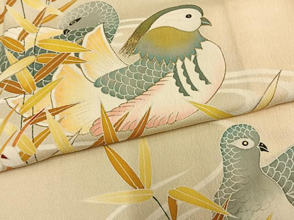平和屋着物▽訪問着　単衣　友禅　鴛鴦文　正絹　逸品　AAAV2593fy