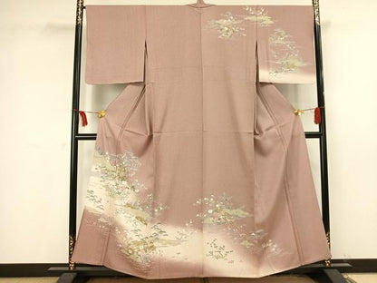平和屋着物▽訪問着　単衣　友禅　風景草花文　正絹　逸品　未使用　AAAV2596fy