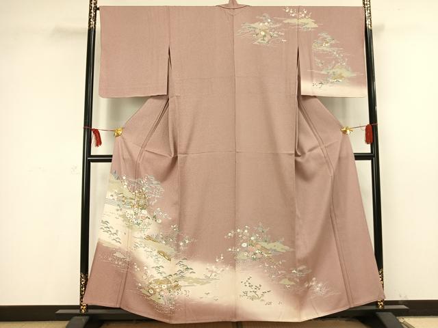 平和屋着物▽訪問着　単衣　友禅　風景草花文　正絹　逸品　未使用　AAAV2596fy
