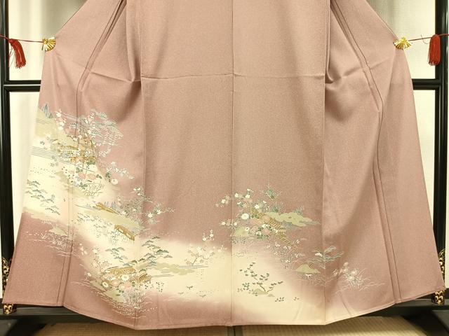平和屋着物▽訪問着　単衣　友禅　風景草花文　正絹　逸品　未使用　AAAV2596fy
