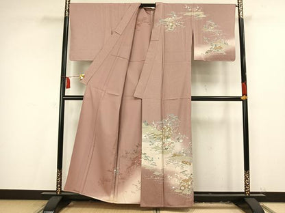平和屋着物▽訪問着　単衣　友禅　風景草花文　正絹　逸品　未使用　AAAV2596fy