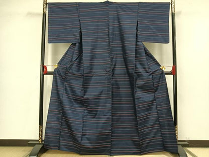 平和屋着物▽本場縞大島紬 単衣 横縞 正絹 逸品 AAAV2600fy