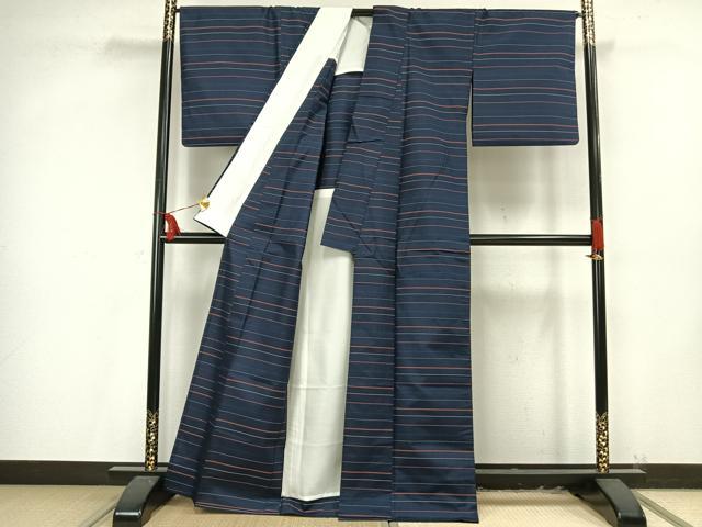 平和屋着物▽本場縞大島紬 単衣 横縞 正絹 逸品 AAAV2600fy