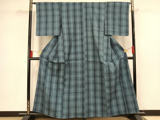 平和屋着物▽上質な紬 単衣 格子 正絹 逸品 未使用 AAAV2610fy