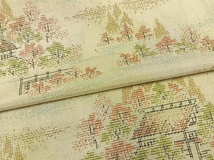 平和屋着物▽上質な紬 単衣 風景樹林文 正絹 逸品 AAAV2611fy