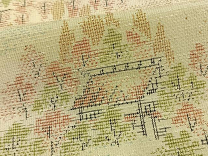 平和屋着物▽上質な紬 単衣 風景樹林文 正絹 逸品 AAAV2611fy