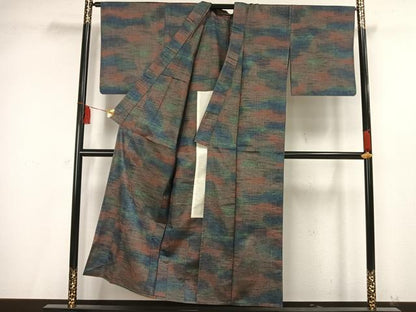 平和屋着物▽上質な紬 単衣 霞文 正絹 逸品 AAAV2612fy
