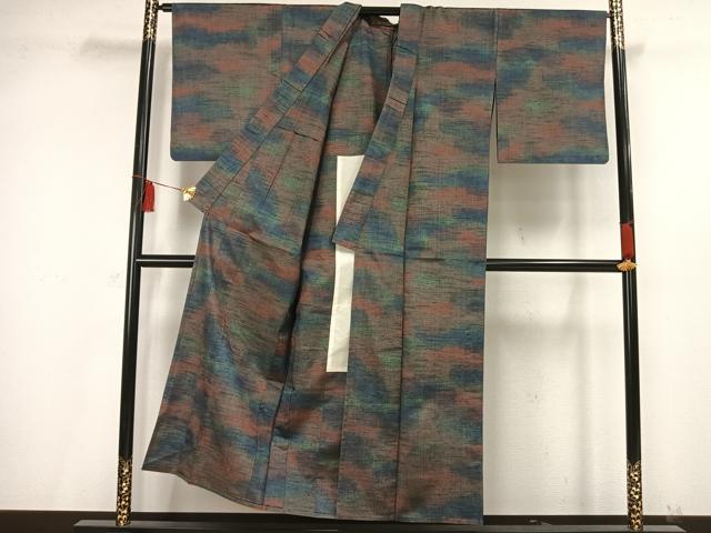平和屋着物▽上質な紬 単衣 霞文 正絹 逸品 AAAV2612fy