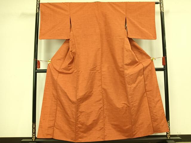 平和屋着物▽上質な紬 単衣 色無地 代赭色 正絹 逸品 AAAV2621fy