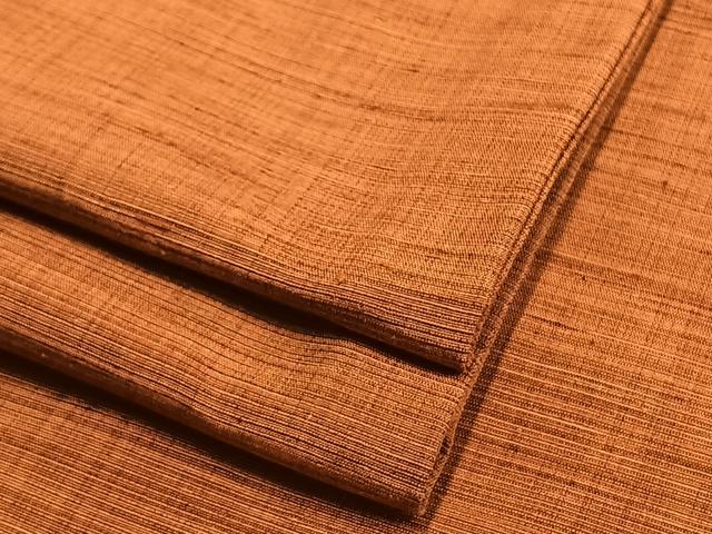 平和屋着物▽上質な紬 単衣 色無地 代赭色 正絹 逸品 AAAV2621fy