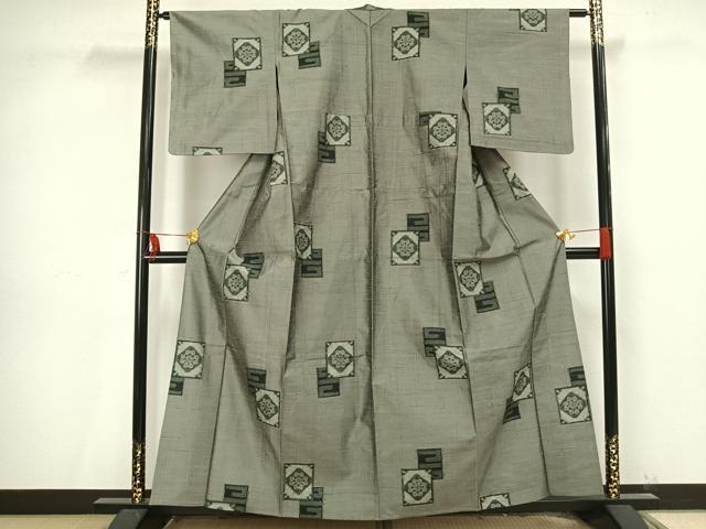 平和屋着物▽上質な紬 単衣 色紙重ね文 正絹 逸品 AAAV2625fy