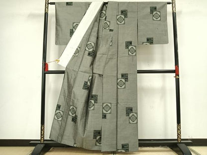平和屋着物▽上質な紬 単衣 色紙重ね文 正絹 逸品 AAAV2625fy