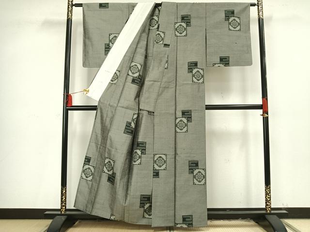 平和屋着物▽上質な紬 単衣 色紙重ね文 正絹 逸品 AAAV2625fy