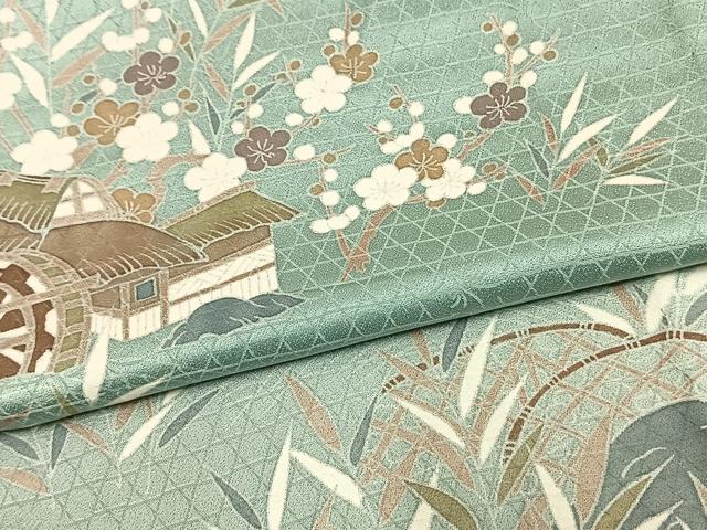 平和屋着物▽訪問着 単衣 友禅 風景草花文 正絹 逸品 AAAV2626fy