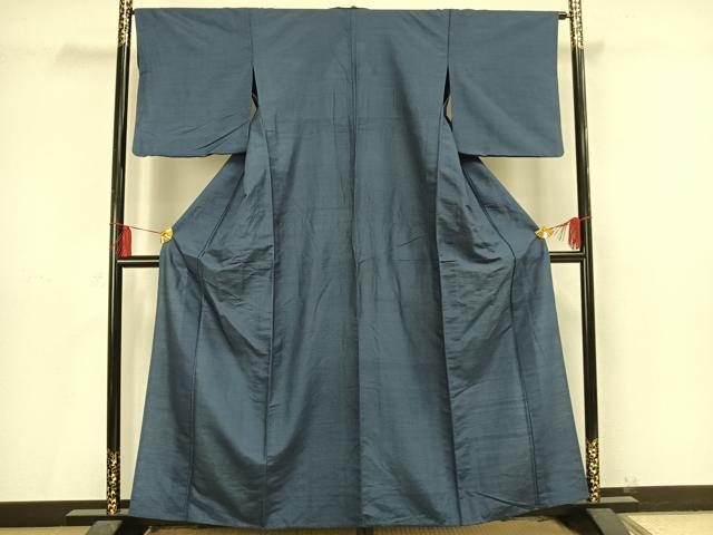 平和屋着物▽上質な紬 単衣 色無地 鉄御納戸色 正絹 逸品 AAAV2629fy