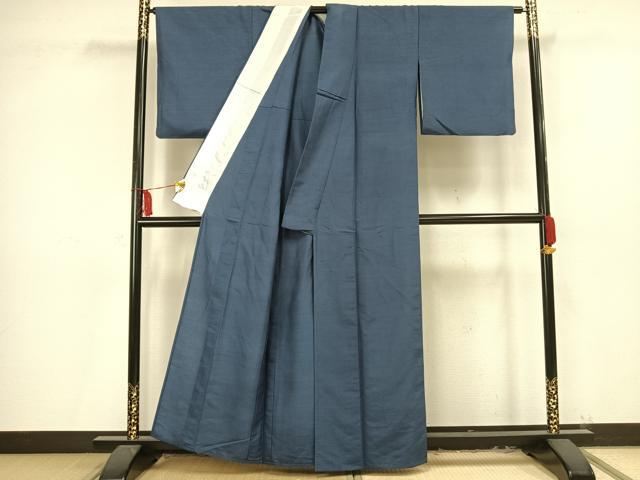 平和屋着物▽上質な紬 単衣 色無地 鉄御納戸色 正絹 逸品 AAAV2629fy