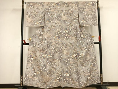 平和屋着物▽上質な小紋 単衣 風景草花文 正絹 逸品 AAAV2630fy