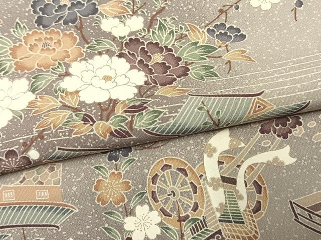 平和屋着物▽上質な小紋 単衣 風景草花文 正絹 逸品 AAAV2630fy