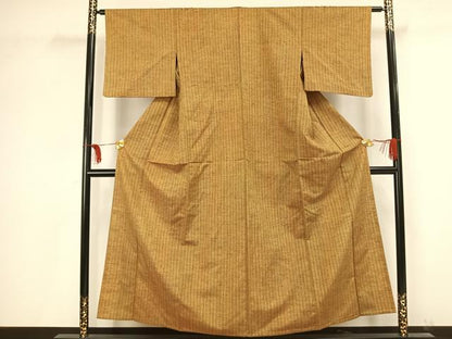 平和屋着物▽上質な紬 単衣 縞 正絹 逸品 AAAV2632fy