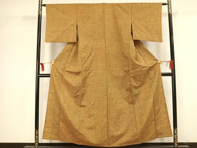 平和屋着物▽上質な紬 単衣 縞 正絹 逸品 AAAV2632fy