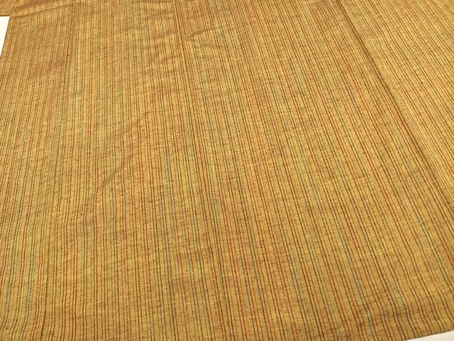 平和屋着物▽上質な紬 単衣 縞 正絹 逸品 AAAV2632fy