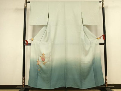 平和屋着物▽訪問着 単衣 友禅 草花文 金糸 金彩 正絹 逸品 AAAV2637fy