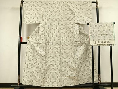平和屋着物▽本真綿結城紬 単衣 亀甲文 反端付き 正絹 逸品 AAAV2639fy