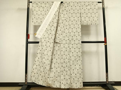 平和屋着物▽本真綿結城紬 単衣 亀甲文 反端付き 正絹 逸品 AAAV2639fy