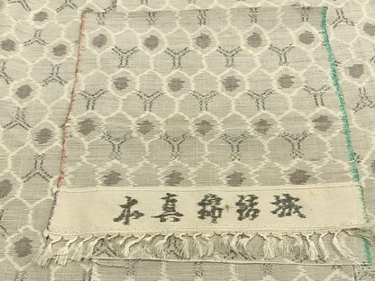 平和屋着物▽本真綿結城紬 単衣 亀甲文 反端付き 正絹 逸品 AAAV2639fy