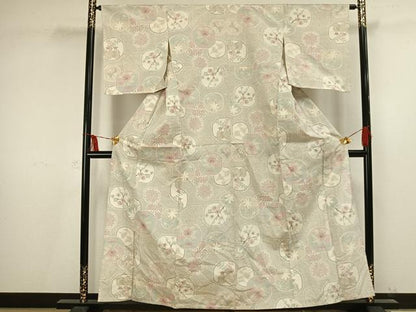 平和屋着物▽お召 単衣 花丸文 正絹 逸品 AAAV2642fy