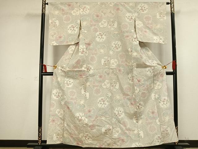 平和屋着物▽お召 単衣 花丸文 正絹 逸品 AAAV2642fy