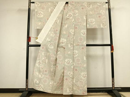 平和屋着物▽お召 単衣 花丸文 正絹 逸品 AAAV2642fy