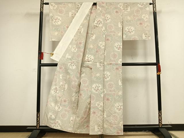 平和屋着物▽お召 単衣 花丸文 正絹 逸品 AAAV2642fy