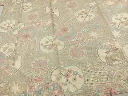平和屋着物▽お召 単衣 花丸文 正絹 逸品 AAAV2642fy