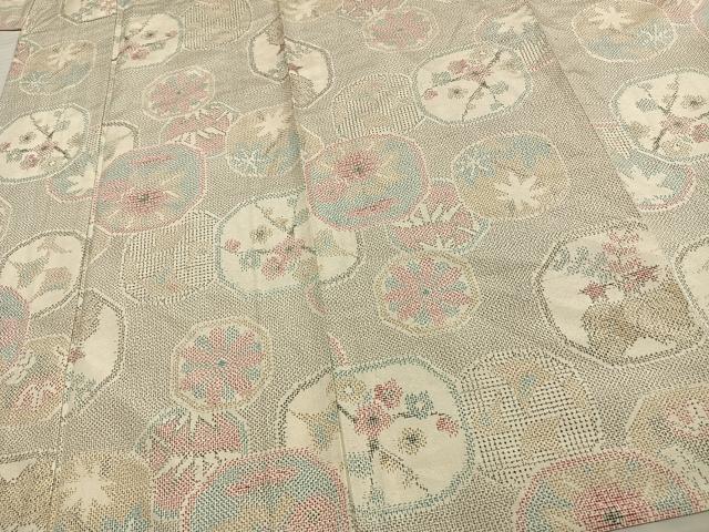 平和屋着物▽お召 単衣 花丸文 正絹 逸品 AAAV2642fy