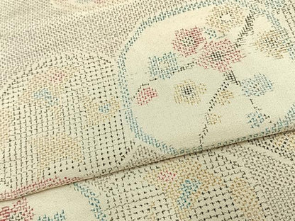 平和屋着物▽お召 単衣 花丸文 正絹 逸品 AAAV2642fy