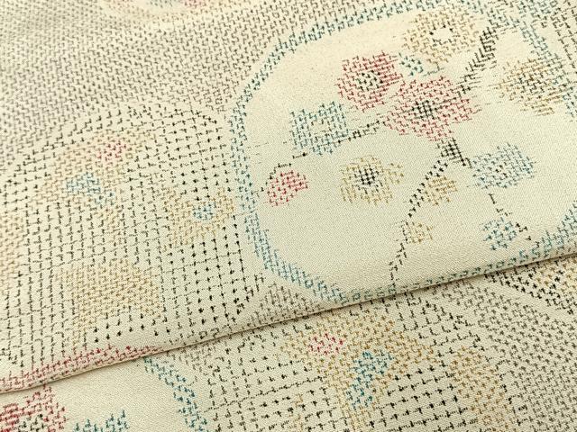 平和屋着物▽お召 単衣 花丸文 正絹 逸品 AAAV2642fy