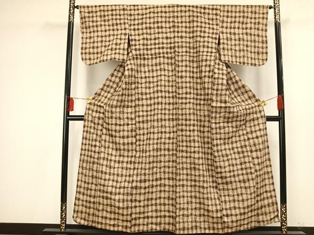 平和屋着物▽上質な紬 単衣 変わり縞 正絹 逸品 AAAV2643fy