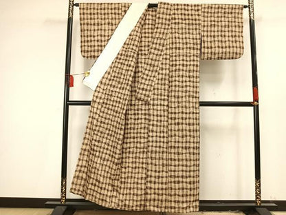 平和屋着物▽上質な紬 単衣 変わり縞 正絹 逸品 AAAV2643fy