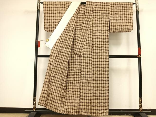 平和屋着物▽上質な紬 単衣 変わり縞 正絹 逸品 AAAV2643fy