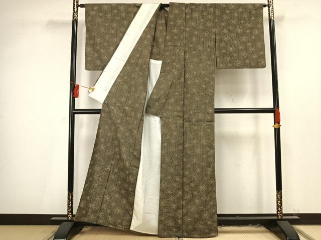 平和屋着物▽上質な紬 単衣 舞花文 正絹 逸品 AAAV2644fy