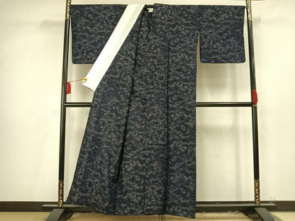 平和屋着物▽上質な紬　単衣　流水草花文　正絹　逸品　AAAV2645fy