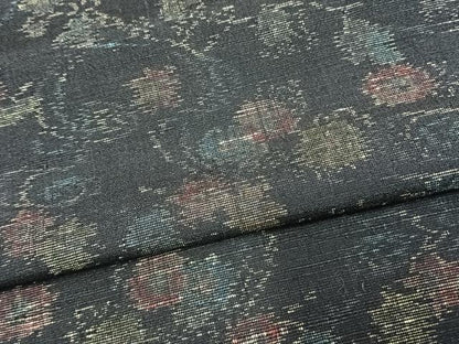 平和屋着物▽上質な紬　単衣　流水草花文　正絹　逸品　AAAV2645fy