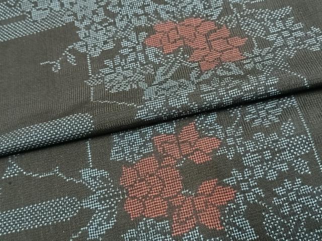 平和屋着物▽本場大島紬　単衣　9マルキ　草花文　正絹　逸品　AAAV2648fy