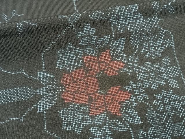 平和屋着物▽本場大島紬　単衣　9マルキ　草花文　正絹　逸品　AAAV2648fy