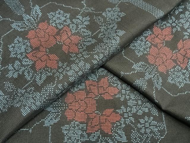 平和屋着物▽本場大島紬　単衣　9マルキ　草花文　正絹　逸品　AAAV2648fy