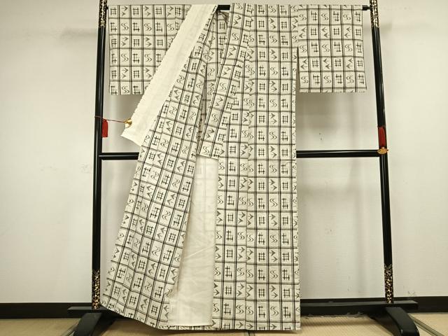 平和屋着物▽上質な紬 単衣 琉球絣 正絹 逸品 AAAV2649fy