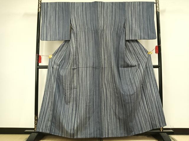平和屋着物▽お召 単衣 縞 正絹 逸品 AAAV2650fy