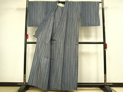 平和屋着物▽お召 単衣 縞 正絹 逸品 AAAV2650fy